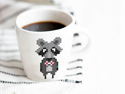 Merch for MightyMatics coffee comfort cup it it company mascot merch mug pixel art raccoon racoon