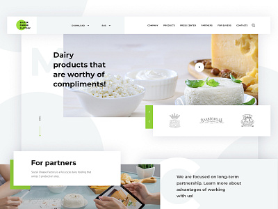 Complimilk cheese cheese factory clean corporate dairy food green home light milk ui ux website white