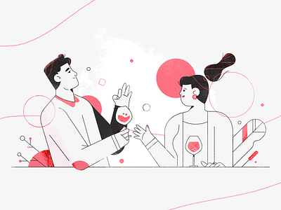 Connoisseurs character cheers drawing drink flat girl glass icon illustration man nature people simple spot illustration texture ui ux vector wine woman