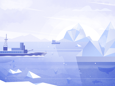 Dangerous Waters boat character danger drawing flat ice iceberg illustration landscape marketing sail sailing shark ship snow texture ui ux vector winter