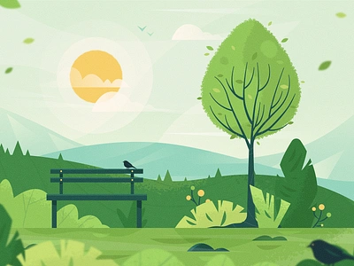 One With Nature bench bird breathing drawing flat illustration meditation mobile mobile app nature pandemic peaceful product illustration relax stress texture tree ui ux vector