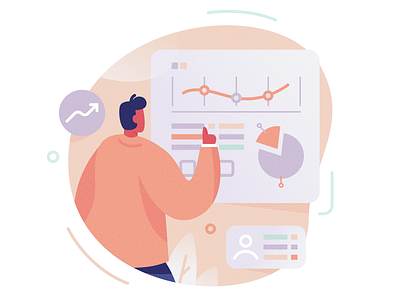 Data analysis character chart compliance data drawing flat graph icon illustration man marketing pastel scale screen spot illustration texture ui ux vector