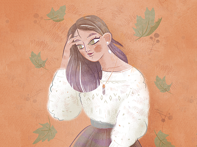 Autumn vibes autumn character character design crystal drawing female girl leaves nature outfit portrait procreate season sweater texture woman