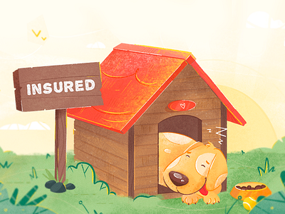 Insured advert advertisement animal ball character dog drawing health home house illustration insurance landscape medicare nature pet procreate sign sunset texture