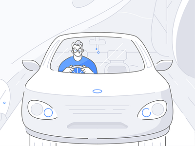 Car Insurance car character character design drawing driving glasses illustration insurance lineart linework man mirror nature road speed street texture ui ux vector