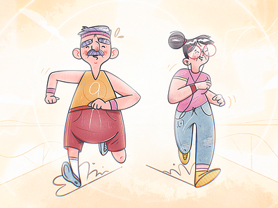 Stay in Shape! character couple cute drawing friend grandfather grandma grandmother grandpa guys health illustration love man people running sport sports vector woman
