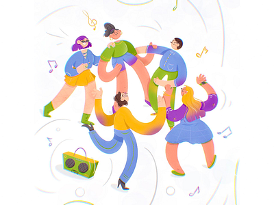 Party Hard cartoon character character design concert contrast dancing drawing figure fun groovy illustration man music party people procreate singing texture vector woman