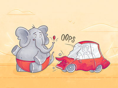 Oops! accident car car crash caricature cartoon character character design drawing driver driving elephant funny illustration insurance procreate texture