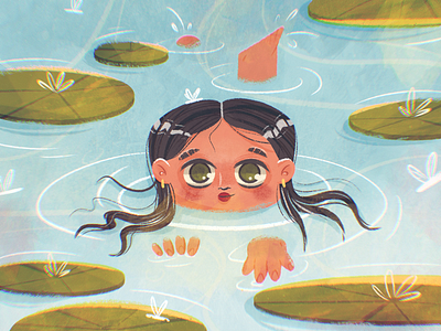 Take a dip character character design drawing girl illustration lake lilly nature procreate swim swimming water woman