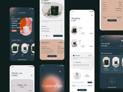 Candlemaker App app application branding candle collection figma flat flow logo order phone prototype purchase screen shop shopping texture ui ux vector