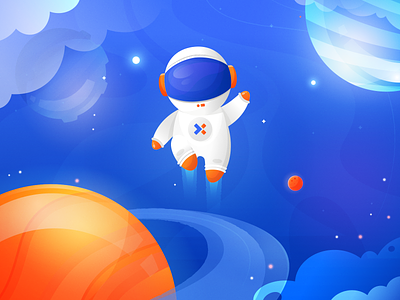 Astronaut app astronaut character galaxy illustration planet sky space star ui ux vector