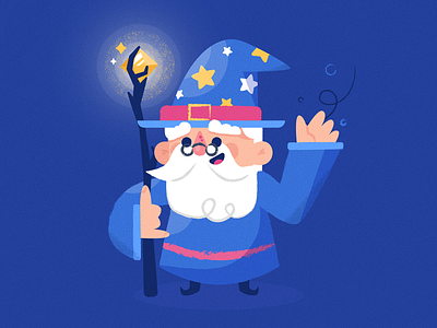 Friendly Wizard beard character characterdesign diamond dude funny illustration magic magician man staff star startup tech technology texture vector wisdom wise wizard