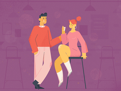 Date night animation bar character cocktails couple date date night disco drawing drinks flat girl illustration love romance texture ui ux vector woman