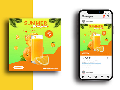 Social Media Post Template ads advert advertisement advertising banner design clean design discount drink instagram instagram post juice marketing media orange juice poster psd sale social media template