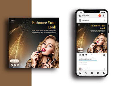 Social Media Post Template ads advert advertisement banner banner design beauty beauty parlour clean design fashion golden instagram instagram post makeup marketing media psd social media