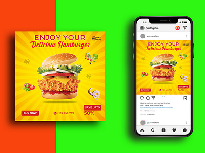 Social Media Post Template ads advert advertisement advertising ai burger clean design fast food food hamburger hot burger instagram kitchen marketing media menu restaurant social social media