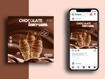 Social Media Post Template ads advert advertisement advertising banner banner design chocolate icecream design discount food ice icecream instagram marketing media psd restaurant social social media yummy