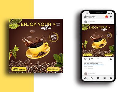 Social Media Post Template ads advert advertisement banner banner design cafe coffee coffee cup coffee mug design discount hot coffee instagram instagram post marketing media psd restaurant social media template