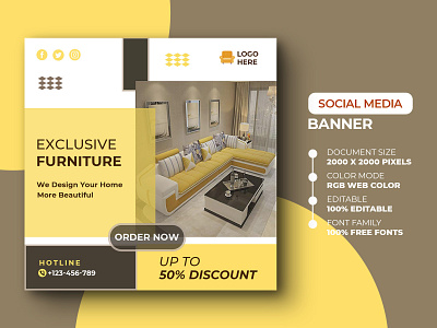 Social media Post Template ads advert advertisement banner banner design design discount exclusive furniture instagram marketing media modern offer promo promotion psd social media sofa template