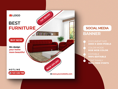 Social Media Post Template ads advert advertisement advertising banner banner design design discount furniture instagram instagram post marketing media offer promo psd social media social media post sofa template