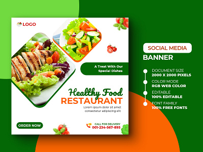 Social Media Post Template ads advert advertisement advertising banner banner design chicken salad design food marketing media menu promo promote psd restaurant salad social media social media post vegetables salad