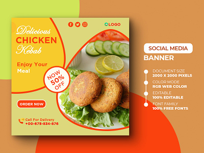 Social Media Post Template ads advert advertisement advertising banner banner design delicious design food instagram kebab marketing media poster poster design psd restaurant social media template yummy yummy