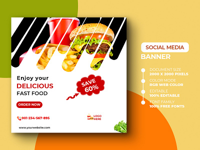 Food Social media Post Template ads advert advertisement banner banner design burger delicious design fast food instagram instagram post marketing media pizza poster psd social media template yummy yummy