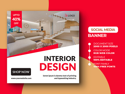 Interior Social Media Post Template ads advert advertise advertisement banner design furniture instagram instagram post interior interior design marketing media modern poster psd social media template