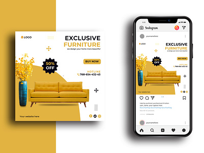 Furniture social media post template ads advert advertise advertisement banner design discount eye catching fresh furniture instagram marketing media modern offer poster psd social media social media post sofa