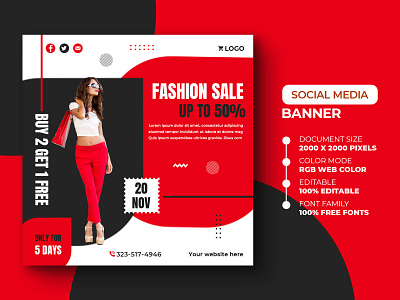 Fashion social media post template ads advert advertisement banner design discount fashion instagram marketing media offer psd sale shop shopping social media social media post template