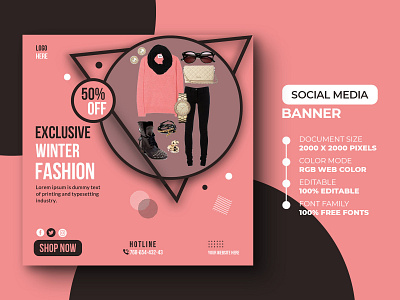 Winter outfits social media post template ads advert advertisement advertising cold design fashion instagram instagram post marketing media modern psd social media template winter collection winter fashion