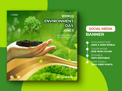 World Environment day social media post template 5 june advert advertisement design environment environment day green marketing media natural nature psd social media template tree plantation trees world environment day