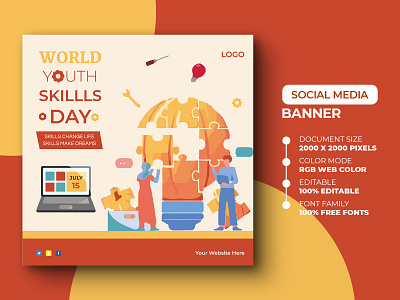 World Youth Skills Day Social Media Post Template ads advert advertisement advertising banner design flyer marketing media poster psd skill skills social media template world youth