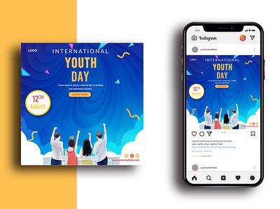 International Youth Day Social Media Post Template 12 august ads advert advertisement banner design flyer marketing media poster psd social media template youth day