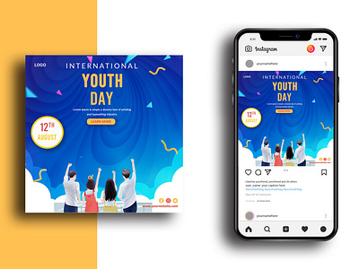 International Youth Day Social Media Post Template 12 august ads advert advertisement banner design flyer marketing media poster psd social media template youth day