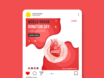 World Organ Donation Day Web Banner Design 13 august ads advert advertisement banner design donate flyer health marketing media organ organ donation poster psd social media template