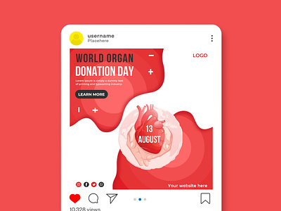 World Organ Donation Day Web Banner Design 13 august ads advert advertisement banner design donate flyer health marketing media organ organ donation poster psd social media template