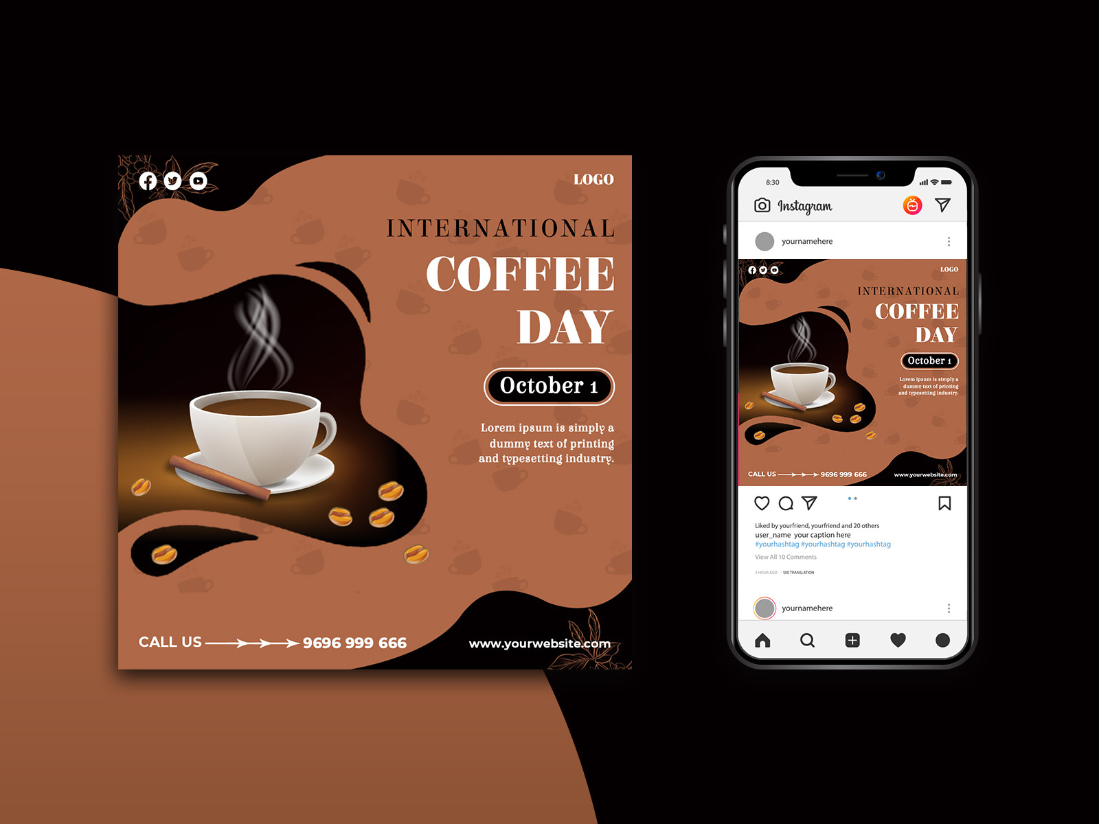 International Coffee Day For Social Media Post Template by Nadiya on