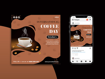 International Coffee Day For Social Media Post Template ads advert advertisement banner coffee coffee day design drink energy drink hot coffee hot drink marketing media october 1 post poster psd social media template