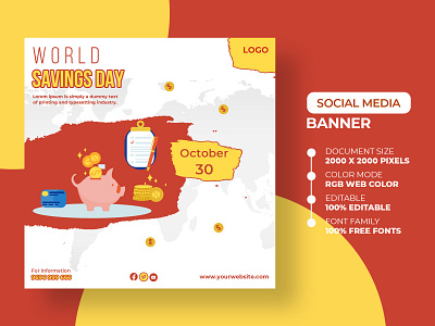 World Savings Day For Social Media Post Template