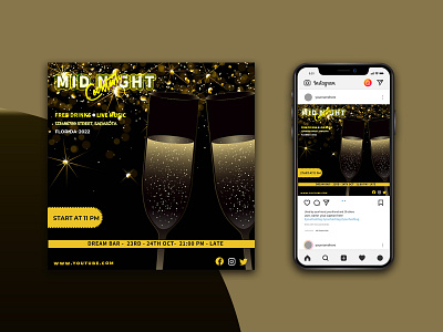 Mid Night Cocktail Party For Social Media Template ads advert advertisement banner bar club design dj party flyer marketing media mid night cocktails night club party poster psd social media template web