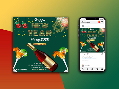Happy New Year Party banner For Social Media Or Web Ads Template
