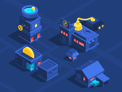 Full of (isometric) life animation blue characters city electricity isometric loop