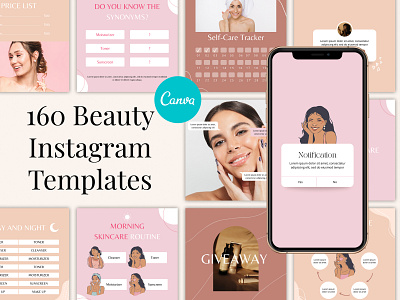 160 Beauty Instagram post&stories templates for Canva