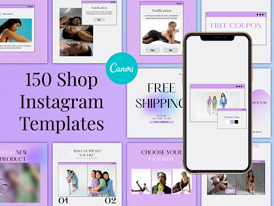 150 InstaShop Instagram post&stories templates for Canva