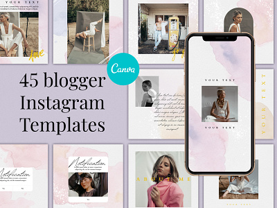 45 Blogger Watercolor Instagram Post&Stories Templates, Pin beauty feed beauty templates branding canva templates design editable templates graphic design