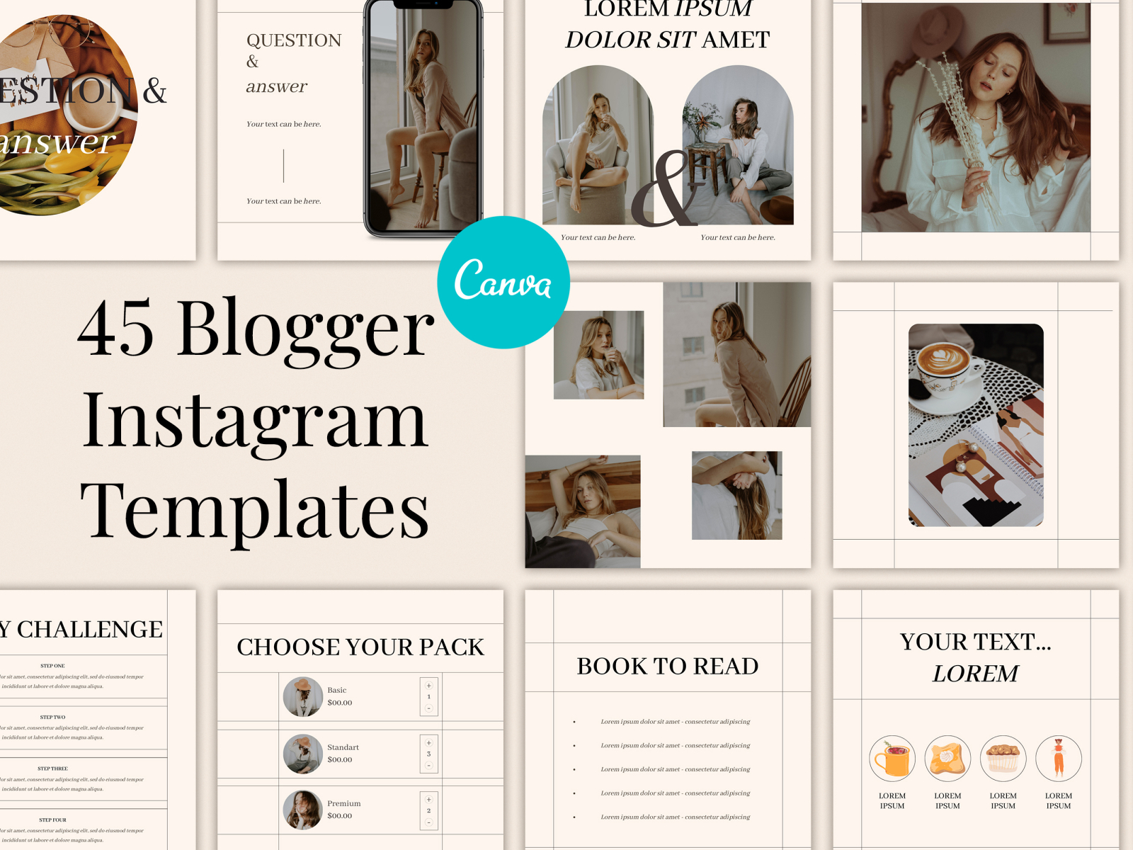 45 Instagram Blogger Beige Post Templates for Canva by Aesthetic Studio ...