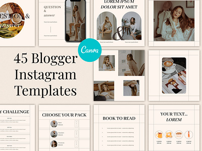 45 Instagram Blogger Beige Post Templates for Canva beauty feed beauty templates branding canva templates design editable templates graphic design