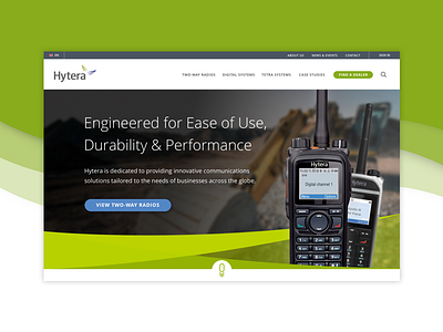 Hytera Two-Way Radios – UK Homepage Redesign b2b b2c design green hero product shot tech ui ux website