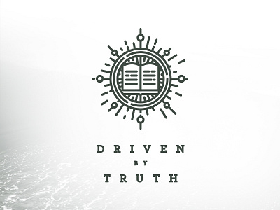 Driven by Truth badge bible brand branding compass conference flat icon illustration logo navy sea shine ship ships theology type typogaphy vector wheel